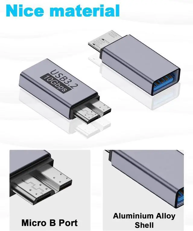 Alt view image 7 of 7 - BUCIER USB A to Micro B Adapter 10Gbps, USB-C to Micro USB 3.2 Gen 2 Fast Charging Adapter Compatible with iPhone 15 Plus/15 Pro Max, WD My Passport External Drive 2 Pack