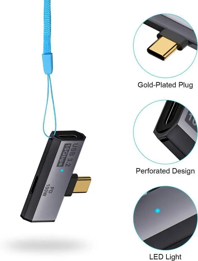 Alt view image 7 of 7 - BUCIER 2 in 1 USB C Splitter 10Gbps, 90 Degree USB C Male to Dual Female Adapter 100W, Type C Headphone Adapter for Rog Ally, Steam Deck, iPhone 15 Series and More Devices-Grey