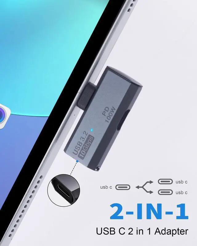 Alt view image 2 of 7 - BUCIER 2 in 1 USB C Splitter 10Gbps, 90 Degree USB C Male to Dual Female Adapter 100W, Type C Headphone Adapter for Rog Ally, Steam Deck, iPhone 15 Series and More Devices-Grey