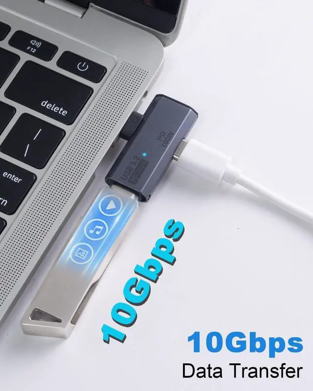 Alt view image 4 of 7 - BUCIER 2 in 1 USB C Splitter 10Gbps, 90 Degree USB C Male to Dual Female Adapter 100W, Type C Headphone Adapter for Rog Ally, Steam Deck, iPhone 15 Series and More Devices-Grey