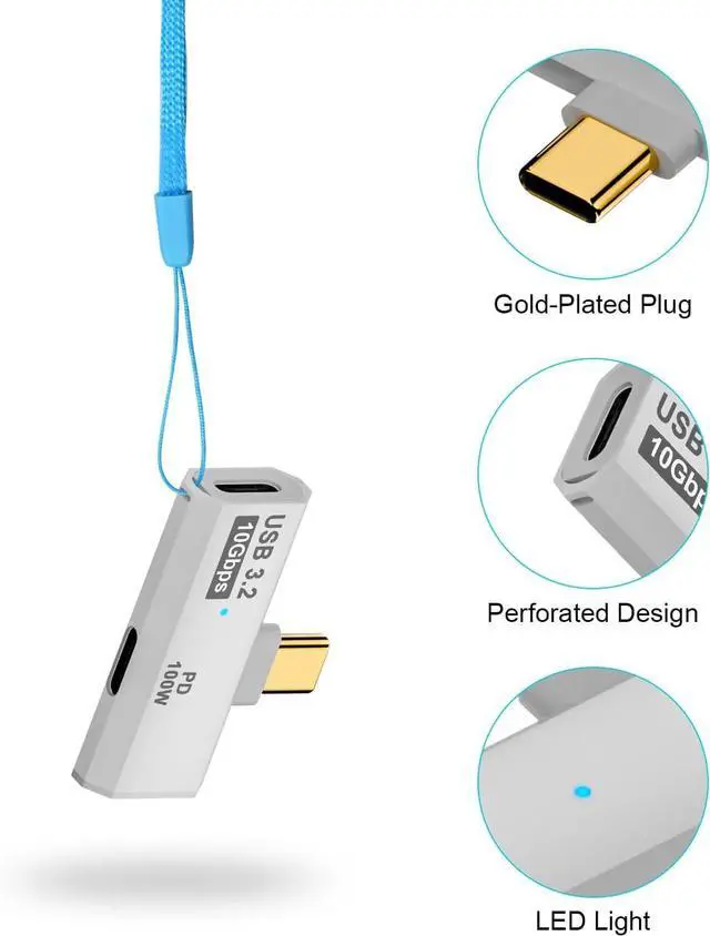 Alt view image 7 of 7 - BUCIER 2 in 1 USB C Splitter 10Gbps, 90 Degree USB C Male to Dual Female Adapter 100W, Type C Headphone Adapter for Rog Ally, Steam Deck, iPhone 15 Series and More Devices- White