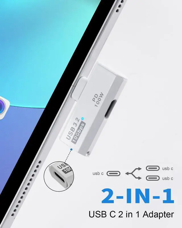 Alt view image 2 of 7 - BUCIER 2 in 1 USB C Splitter 10Gbps, 90 Degree USB C Male to Dual Female Adapter 100W, Type C Headphone Adapter for Rog Ally, Steam Deck, iPhone 15 Series and More Devices- White