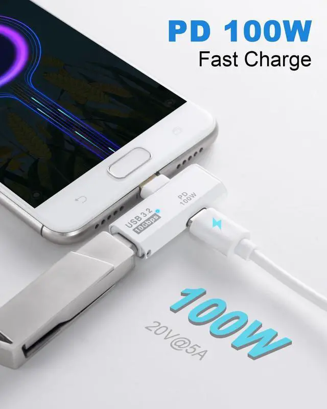 Alt view image 3 of 7 - BUCIER 2 in 1 USB C Splitter 10Gbps, 90 Degree USB C Male to Dual Female Adapter 100W, Type C Headphone Adapter for Rog Ally, Steam Deck, iPhone 15 Series and More Devices- White