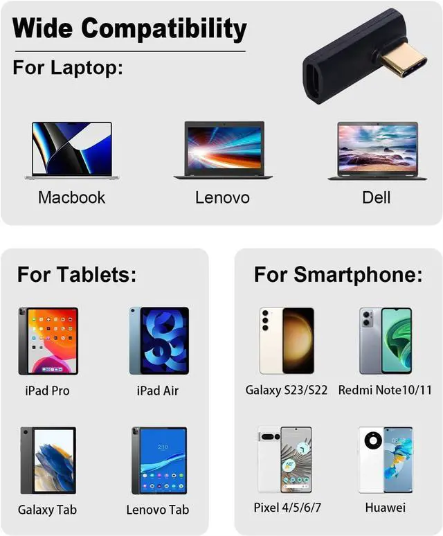 Alt view image 7 of 7 - BUCIER 240W PD USB C 90 Degree Male to Female Adapter - 40Gbps, Right Angle Extender for Steam Deck, Thunderbolt 4/3, MacBook, iMac, iPad - 2 Pack