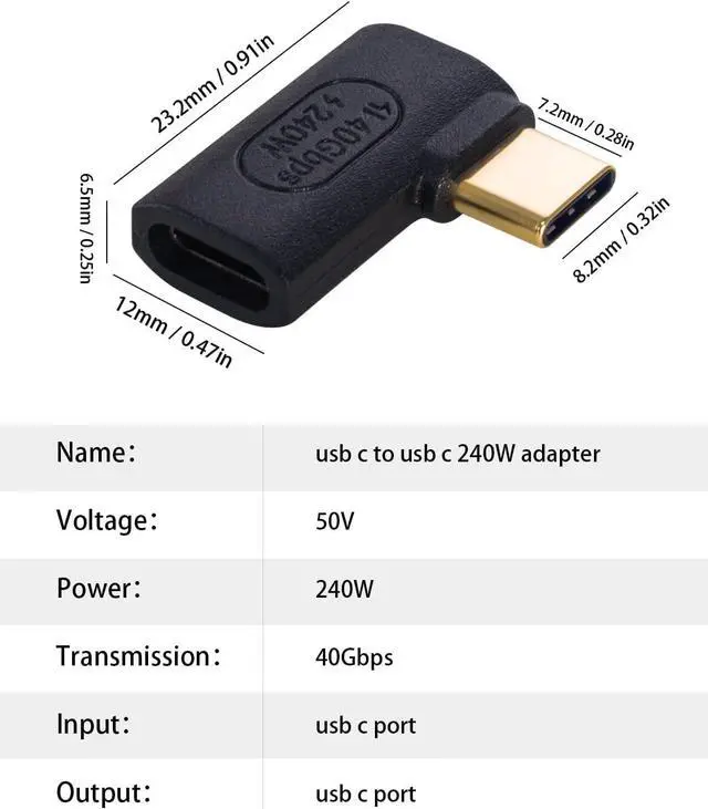 Alt view image 2 of 7 - BUCIER Right Angle USB C Adapter Compatible with Thunderbolt 4 Cable, 240W 40Gbps 90 Degree USB C Male to Female Adapter with 8K@60Hz Video for USB 4, PC, Tablet, iPhone 15, Steam Deck 2 Pack
