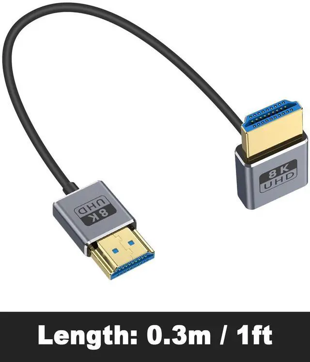 Alt view image 7 of 7 - BUCIER 8K 90 Degree HDMI Cable 1FT/30cm 8K@60Hz, 4K@240Hz, UP Angle HDMI Male to Male Cable, Ultra High Speed 48Gbps Bandwidths, Ultra Thin HDMI 2.1 Cord OD2.5mm for GH5S, PS5, Xbox One Monitor,PC