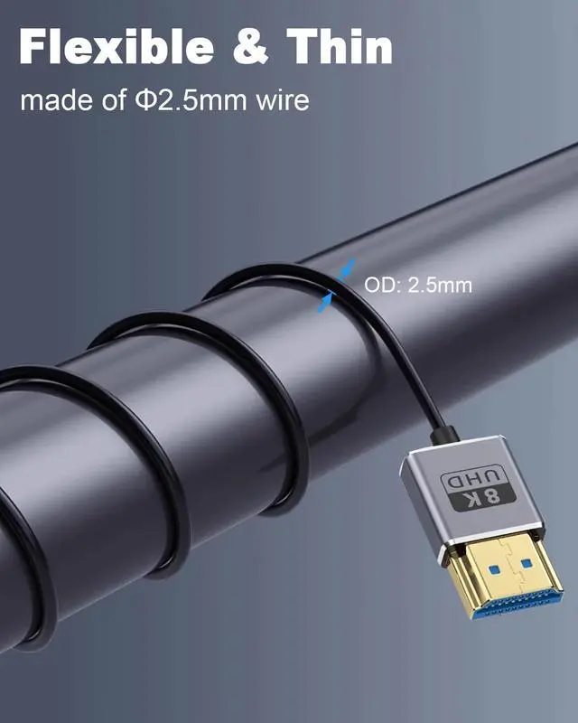 Alt view image 4 of 7 - BUCIER 8K 90 Degree HDMI Cable 1FT/30cm 8K@60Hz, 4K@240Hz, UP Angle HDMI Male to Male Cable, Ultra High Speed 48Gbps Bandwidths, Ultra Thin HDMI 2.1 Cord OD2.5mm for GH5S, PS5, Xbox One Monitor,PC