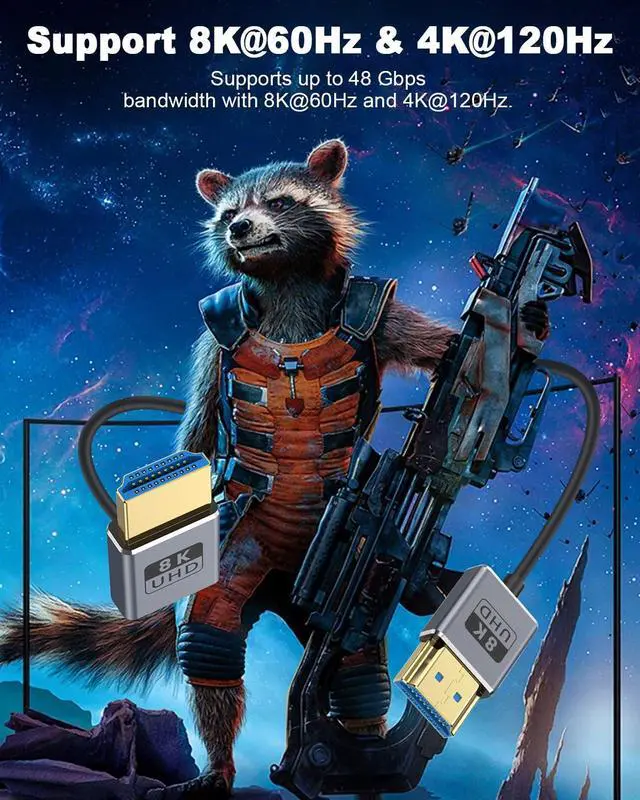 Alt view image 5 of 7 - BUCIER 8K 90 Degree HDMI Cable 1FT/30cm 8K@60Hz, 4K@240Hz, UP Angle HDMI Male to Male Cable, Ultra High Speed 48Gbps Bandwidths, Ultra Thin HDMI 2.1 Cord OD2.5mm for GH5S, PS5, Xbox One Monitor,PC