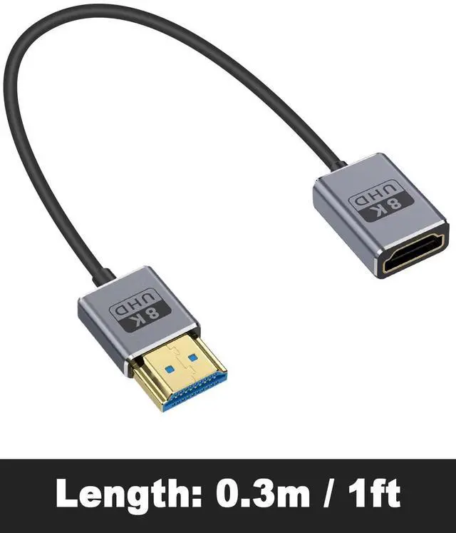 Alt view image 7 of 7 - BUCIER Coaxial 8K HDMI Extension Cable 1 Foot/30cm, Ultra Thin HDMI Male to Female Cord, Short HDMI Cable Ultra High Speed 48Gbps Bandwidths Support 8K@60Hz, 4K@240Hz for GH5S, PS5,PC