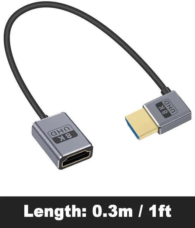 Alt view image 7 of 7 - BUCIER Ultra Thin/Coaxial 90 Degree HDMI to HDMI Extender Cable 1FT, (48Gbps, 8K@60Hz, 4K@240Hz) Left Angle Male to Female Cable for Dynamic HDR, eARC, for GH5S, PS5, PC.