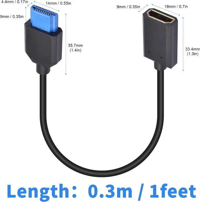 Alt view image 5 of 5 - BUCIER 8K HDMI Extender Cable 1Feet/30CM, 48Gbps Short HDMI Extension Cable, Ultra High Speed HDMI Male to Female Adapter Cable Supports 8K@60Hz, 4K@144Hz,2K@240Hz for TV, HDR, HDCP