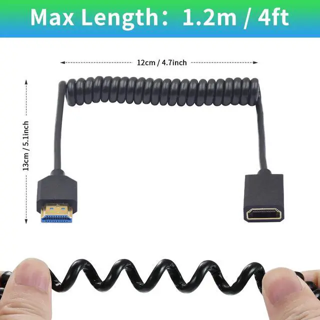 Alt view image 3 of 7 - BUCIER 8K Coiled HDMI Extension Cable, Extreme Thin HDMI Male to Female Coiled Cable 48Gbps Ultra High Short HDMI Cable 8K@60Hz Resolution Backward Compatible for 4K Ultra HD, 1080p 4FT/1.2M