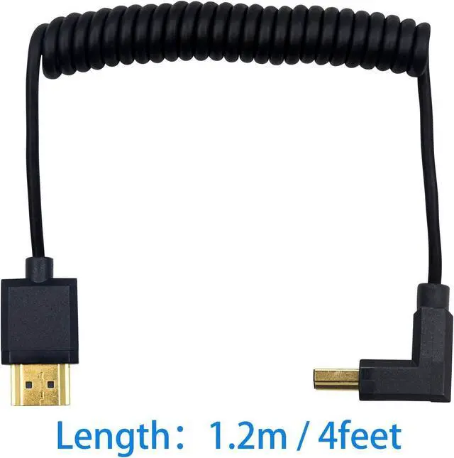 Alt view image 7 of 7 - BUCIER Down Angle Coiled HDMI Cable 4FT/1.2M, Extreme Thin 90 Degree HDMI Male to Male Coiled Cable for 3D and 4K@60hz Ultra HD TV Stick for PS5, Blu-ray, Roku TV, Xbox Series X/S