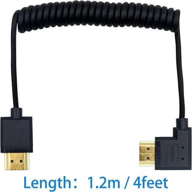 Alt view image 7 of 7 - BUCIER Right Angle Coiled HDMI Cable 4FT/1.2M, Extreme Thin 90 Degree HDMI Male to Male Coiled Cable for 3D and 4K@60hz Ultra HD TV Stick for PS5, Blu-ray, Roku TV, Xbox Series X/S