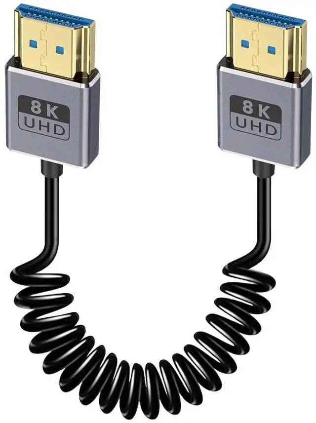 Main image of BUCIER Coaxial 8K Coiled HDMI Cable, Extreme Thin HDMI to HDMI 2.1 Cable [8K@60Hz, 4K@240Hz, 48Gbps] Short HDMI Cable for Camera Monitors, PS5, Roku, BluRay TV 1-2Ft