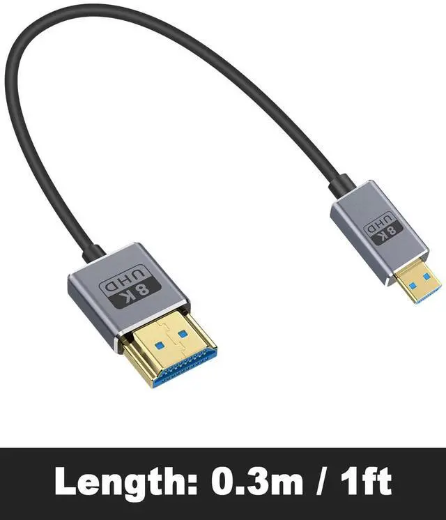 Alt view image 7 of 7 - BUCIER 8K Short Micro HDMI to HDMI Cable 1ft, 48Gbps HDMI to Micro HDMI 2.1 Cable Male to Male Support 8K@60Hz, 4K@240Hz and HDR Support, for Cameras, DSLRs, Camcorders, Portable Screens and Monitors