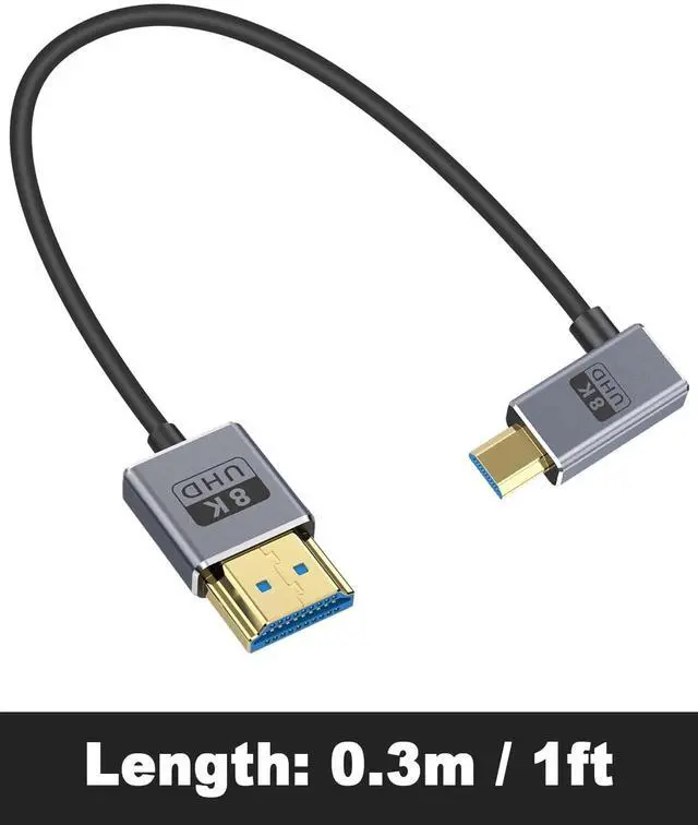 Alt view image 7 of 7 - BUCIER 8K 90 Degree Micro HDMI to HDMI Cable 1FT/30cm, Left Angle HDMI Male to Micro HDMI Adapter Cable with 8K@60Hz, 4K@240Hz, 48Gbps Micro HDMI Cable Coiled for Cameras, DSLRs, Camcorders, Monitors