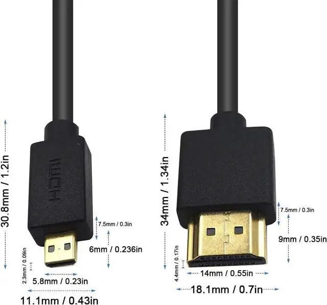 Alt view image 2 of 7 - BUCIER Micro HDMI to HDMI Cable 3.3FT/1m, Extreme Slim Short HDMI to Micro HDMI Cable Support 18Gbps, High-Speed, 4K@60Hz, 2160p, 48-Bit Color, 3D for A6500, A7,C.anon Camera (Male to Male)
