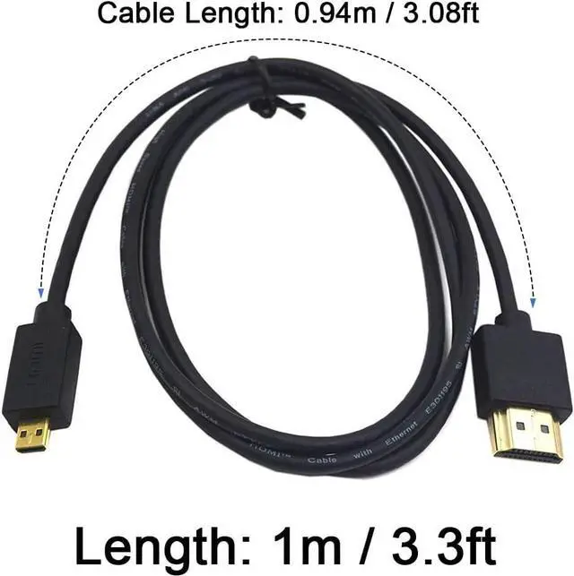 Alt view image 3 of 7 - BUCIER Micro HDMI to HDMI Cable 3.3FT/1m, Extreme Slim Short HDMI to Micro HDMI Cable Support 18Gbps, High-Speed, 4K@60Hz, 2160p, 48-Bit Color, 3D for A6500, A7,C.anon Camera (Male to Male)