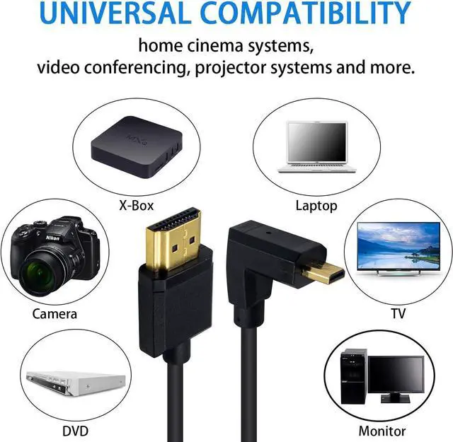 Alt view image 5 of 7 - BUCIER Micro HDMI to HDMI Adapter Cable - Extreme Thin Up Angle 6 inch/ 15cm for 1080P, 4K, UltraHD, 3D, Ethernet