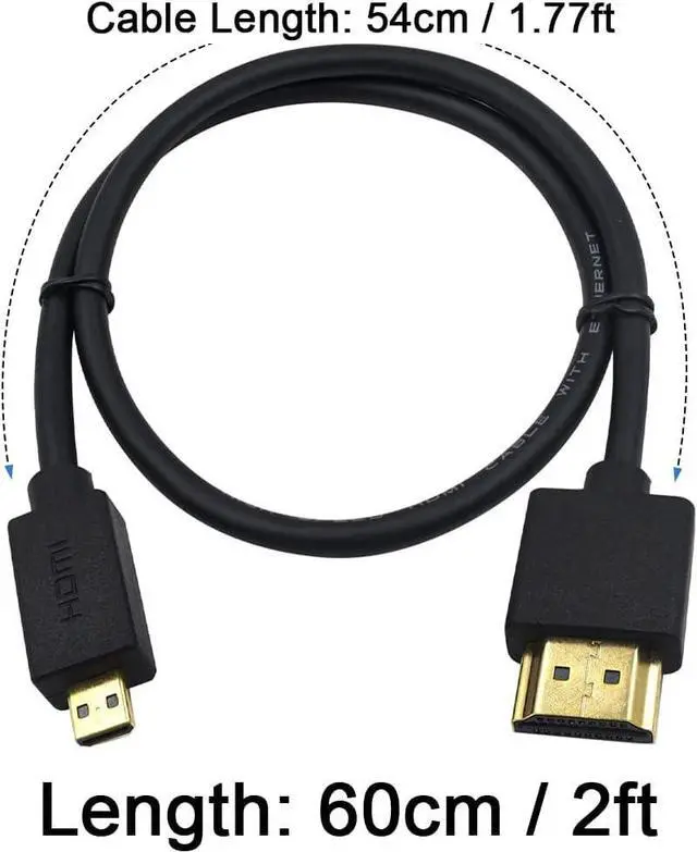Alt view image 4 of 7 - BUCIER Micro HDMI to HDMI Cable 2FT/60cm, Extreme Slim Short HDMI to Micro HDMI Cable Support 18Gbps, High-Speed, 4K@60Hz, 2160p, 48-Bit Color, 3D for A6500, A7, Camera (Male to Male) 2 ft.