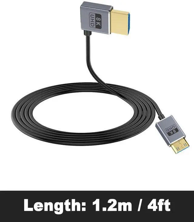Alt view image 7 of 7 - BUCIER 8K Mini HDMI to HDMI Cable 2.1 Cord 48Gbps,Ultra Thin Left Angle HDMI to Mini HDMI Male Cord, Support High Speed 8K@60Hz, 4K@240Hz for Camera, Camcorder, Graphics/Video Card 4FT
