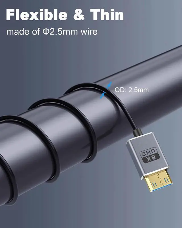 Alt view image 3 of 7 - BUCIER 8K Mini HDMI to HDMI Cable 2.1 Cord 48Gbps,Ultra Thin Left Angle HDMI to Mini HDMI Male Cord, Support High Speed 8K@60Hz, 4K@240Hz for Camera, Camcorder, Graphics/Video Card 4FT