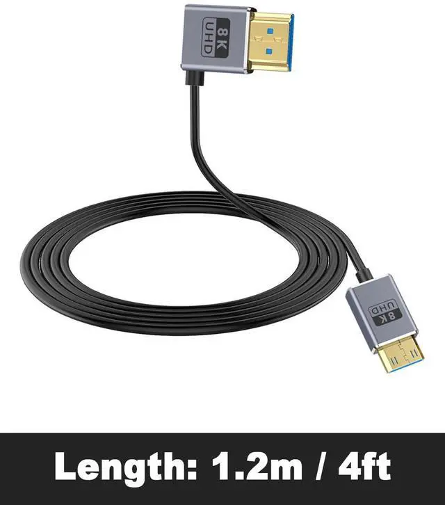 Alt view image 7 of 7 - BUCIER 8K Mini HDMI to HDMI Cable 2.1 Cord 48Gbps,Ultra Thin Right Angle HDMI to Mini HDMI Male Cord, Support High Speed 8K@60Hz, 4K@240Hz for Camera, Camcorder, Graphics/Video Card 4FT
