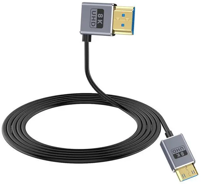 Main image of BUCIER 8K Mini HDMI to HDMI Cable 2.1 Cord 48Gbps,Ultra Thin Right Angle HDMI to Mini HDMI Male Cord, Support High Speed 8K@60Hz, 4K@240Hz for Camera, Camcorder, Graphics/Video Card 4FT