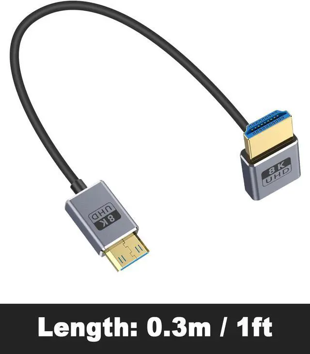 Alt view image 7 of 7 - BUCIER 8K Coaxial Up Angle HDMI to Mini HDMI Cable 1FT/30cm, [48Gbps, 8K@60Hz, 4K@240Hz], Ultra Thin Mini HDMI 2.1 Male Cable for Camera, Camcorder, Tablet, Laptop, Raspberry Pi Zero