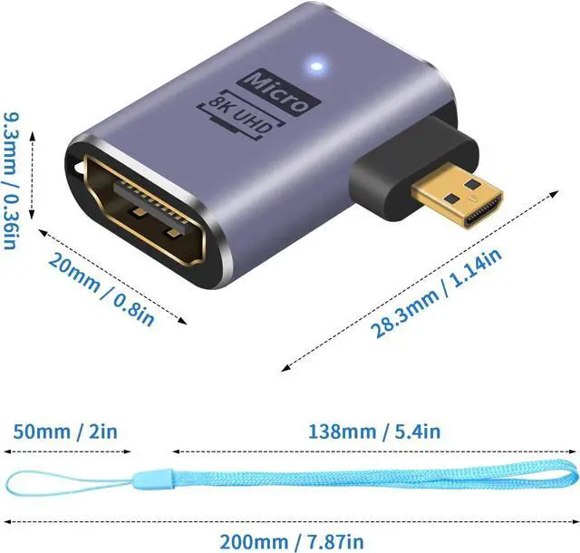Alt view image 7 of 7 - BUCIER 8K Right Angle Micro HDMI Adapter, 90 Degree Micro HDMI to HDMI Adapter, 48Gbps UHD HDMI 2.1 Female to Micro hdmi Male Extender Connector for Camera Camcorder, Tablet Digital 2 Pack