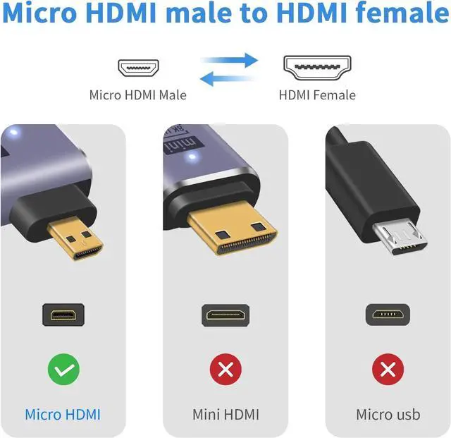 Alt view image 2 of 7 - BUCIER 8K Right Angle Micro HDMI Adapter, 90 Degree Micro HDMI to HDMI Adapter, 48Gbps UHD HDMI 2.1 Female to Micro hdmi Male Extender Connector for Camera Camcorder, Tablet Digital 2 Pack