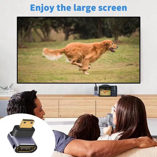 Alt view image 5 of 7 - BUCIER 8K 90 Degree Mini HDMI to HDMI Adapter, Up Angled HDMI to Mini HDMI Adapter Supports 8K@60Hz, 4K@144Hz, 2K@240Hz for Camera, Camcorder - 2 Pack