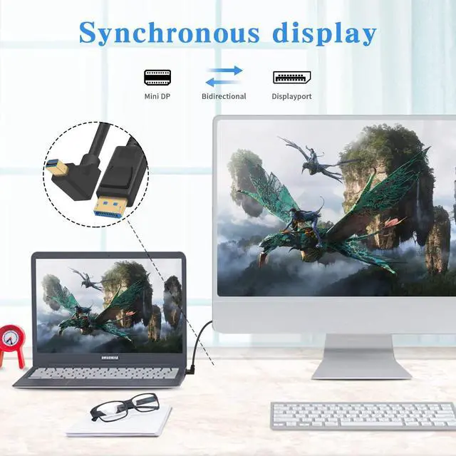 Alt view image 4 of 7 - BUCIER 90 Degree Mini Displayport to Displayport Cable, Extreme Thin Down Angle Mini Dp Male to DP Male Cable with Gold-Plated for Gaming Monitor 1Ft