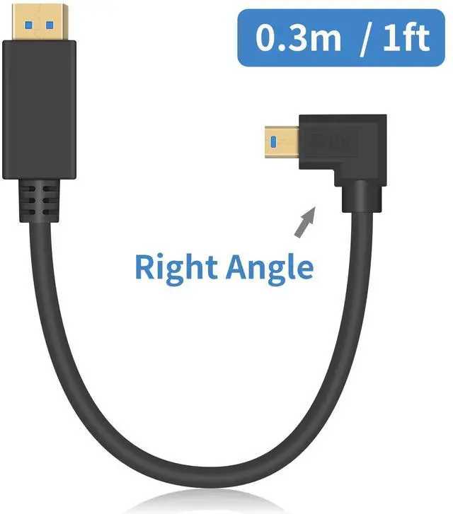 Alt view image 7 of 7 - BUCIER 90 Degree Mini Displayport to Displayport Cable, Extreme Thin Right Angle Mini Dp Male to DP Male Cable with Gold-Plated for Gaming Monitor 1Ft
