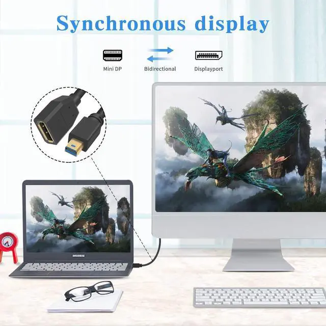 Alt view image 4 of 7 - BUCIER 8K Mini Displayport to Displayport Extention Cable 1FT, Mini DP to DP1.4, Displayport Female to Mini Displayport Male Extention Cable Support Bi-Directional Transmission 30cm