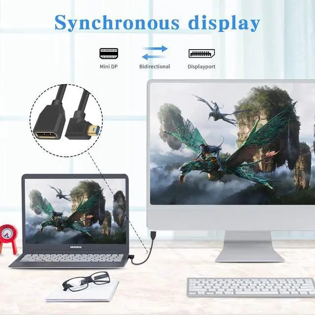 Alt view image 4 of 7 - BUCIER Displayport to Mini Displayport Extension Cable 1.4, 8k Mini DP to DP, Right Angle Mini Displayport Male to Displayport Female Extention Cable for Laptop PC TV Gaming Monitor. 1Ft/30cm
