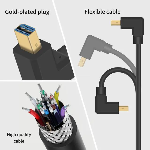 Alt view image 3 of 7 - BUCIER Mini DP to DP 1.4 Cable, 8K@60Hz Extreme Thin Down Angled Mini Displayport Male to Displayport Female Extension Cable with Screw Panel Mount Support Bi-Directional Transmission. 1Ft/30cm
