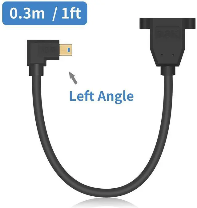 Alt view image 7 of 7 - BUCIER Mini DP to DP 1.4 Cable, 8K@60Hz Extreme Thin Left Angle Mini Displayport Male to Displayport Female Extension Cable with Screw Panel Mount Support Bi-Directional Transmission. 1Ft/30cm