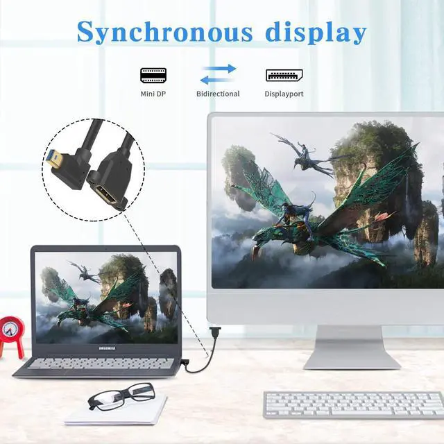 Alt view image 4 of 7 - BUCIER Mini DP to DP 1.4 Cable, 8K@60Hz Extreme Thin Left Angle Mini Displayport Male to Displayport Female Extension Cable with Screw Panel Mount Support Bi-Directional Transmission. 1Ft/30cm