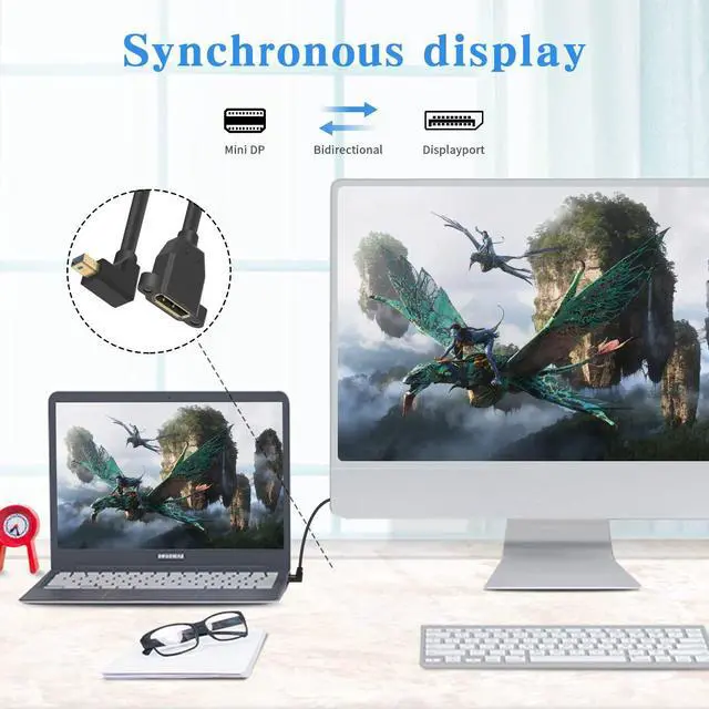 Alt view image 4 of 7 - BUCIER Mini DP to DP 1.4 Cable, 8K@60Hz Extreme Thin Up Angle Mini Displayport Male to Displayport Female Extension Cable with Screw Panel Mount Support Bi-Directional Transmission. 1Ft/30cm