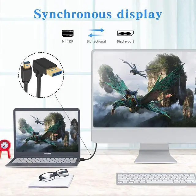 Alt view image 4 of 7 - BUCIER 8k Mini Displayport to Displayport 1.4, 8K@60Hz Down Angled Displayport Male to Mini Displayport Male Cable with Gold-Plated, Support Bi-Directional Transmission, for Gaming, Monitor 1Ft