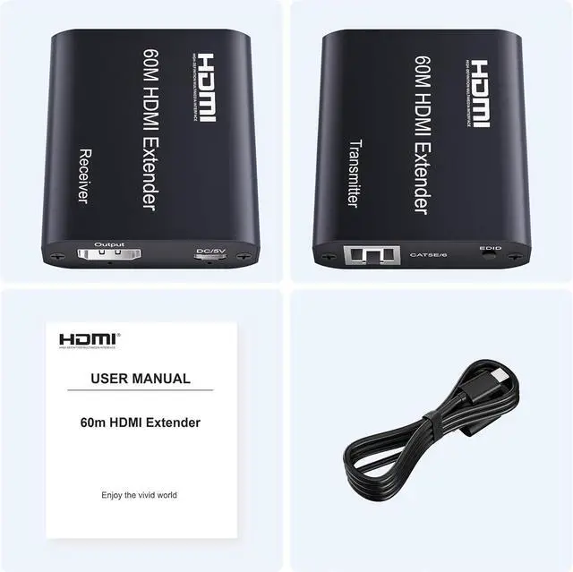 Alt view image 6 of 6 - BUCIER HDMI Extender Over Cat5e/6/7 196ft/60m, 1080p@60Hz UHD Udp Extender, 1 HDMI Over Ethernet, Supports HDCP 1.2 HDMI 1.3 EDID (Transmitter and Receiver)