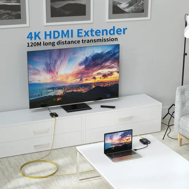 Alt view image 6 of 7 - BUCIER 120m/395ft HDMI Extender - 4K@60Hz UHD HDMI Ethernet Extender Over Cat5e/6/7 Cable with Audio & Loop Out, HDCP 1.2 Support