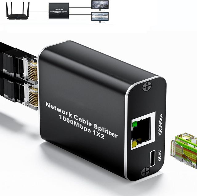 Splitter Ethernet 1 A 2 Gigabit 1000Mbps – Switch LAN A 2 Porte Con Alloggiamento In Alluminio E Alimentazione USB-C