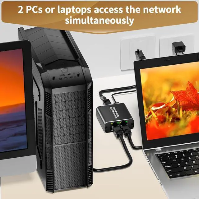 Alt view image 3 of 6 - BUCIEEthernet Network Splitter, 100Mbps RJ45 Ethernet Splitter Adapter 1 to 2 [2 Devices Simultaneous Networking], LAN Splitter with USB Power Cable, Ethernet Cable Splitter for Cat5/5E/6/7/8