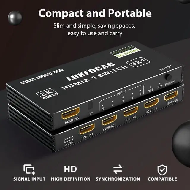 Alt view image 6 of 7 - BUCIER HDMI 2.1 Switch 5 in 1 Out 8K 60Hz, 5 Port HDMI Switcher Selector Box with Remote, 4K@120Hz HDMI Switch 5x1 Support 48Gbps, HDR 10+, HDCP 2.3, 3D, for PS5/4/3, Xbox Series X, NS, Laptop, Black