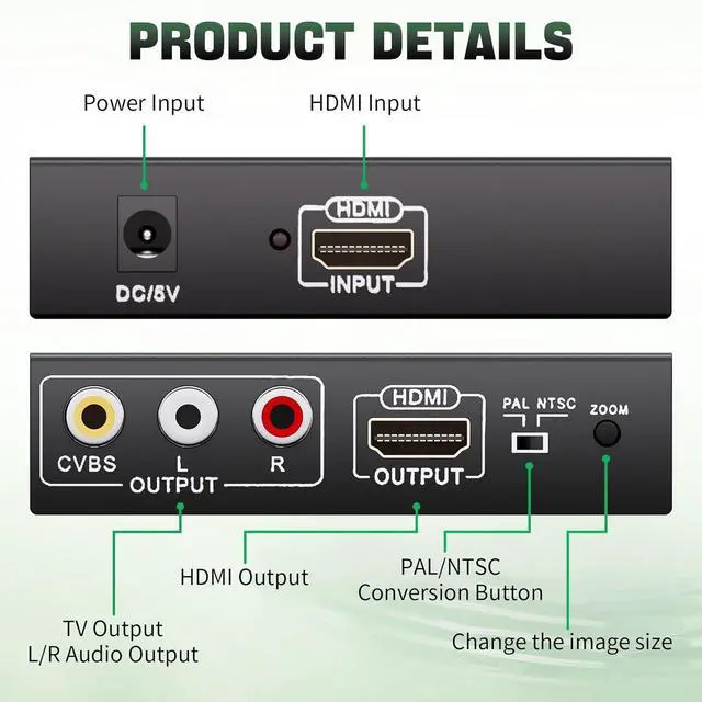 Alt view image 2 of 7 - BUCIER Adapter Converter Fits for HDMI to RCA & AV 3RCA CVBS Composite Video Audio, Support PAL/NTSC, Compatible with PC, Laptop, Xbox, TV, Camera, Monitor