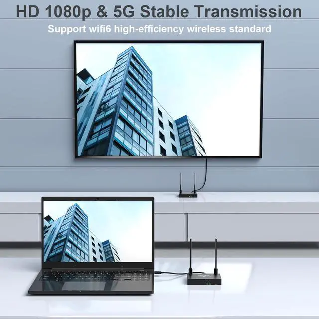 Alt view image 4 of 7 - Wireless HDMI Transmitter and Receiver 4K: 1640FT/500M Range,Plug & Play, 1080P HD Output Wireless HDMI Extender Support 2.4/5GHz for Streaming Video/Audio from Laptop,PC,Smart Phone to HDTV/Projector