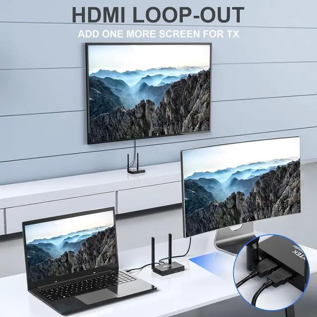 Alt view image 3 of 7 - Wireless HDMI Transmitter and Receiver 4K: 1640FT/500M Range,Plug & Play, 1080P HD Output Wireless HDMI Extender Support 2.4/5GHz for Streaming Video/Audio from Laptop,PC,Smart Phone to HDTV/Projector